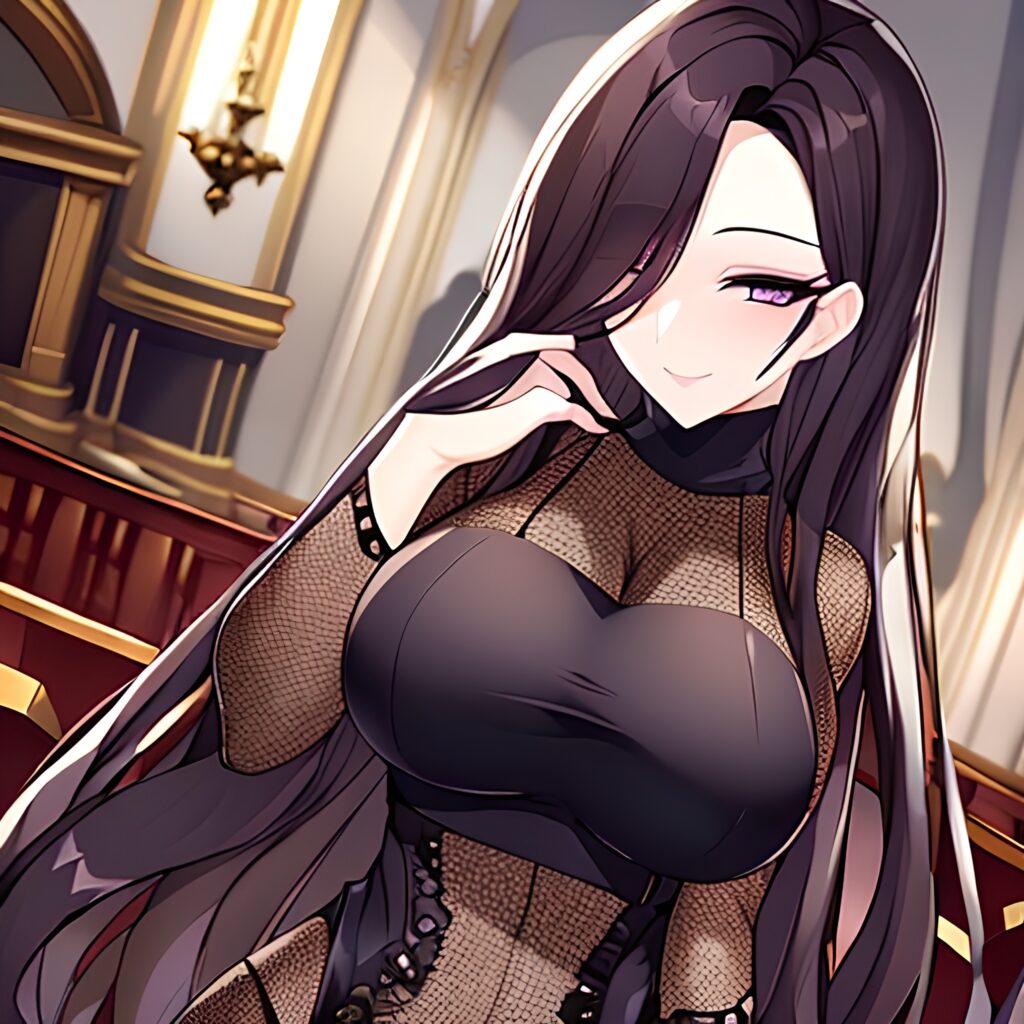 messy hair long hair fishnet church brunette woman 