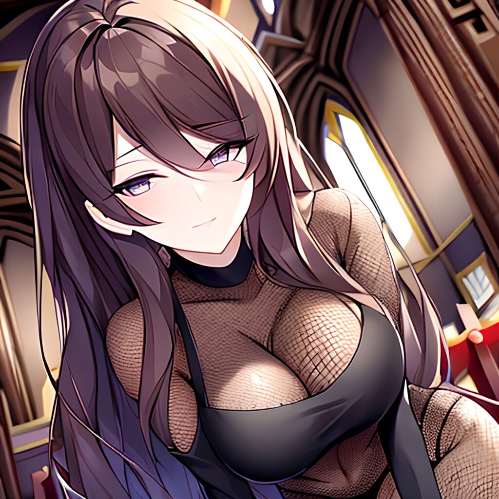 messy hair long hair fishnet church brunette woman 