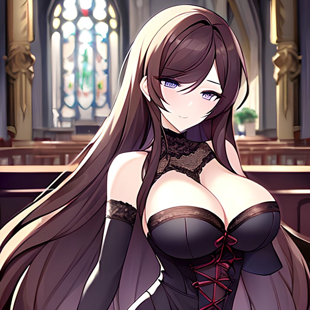 messy hair long hair fishnet church woman brunette 