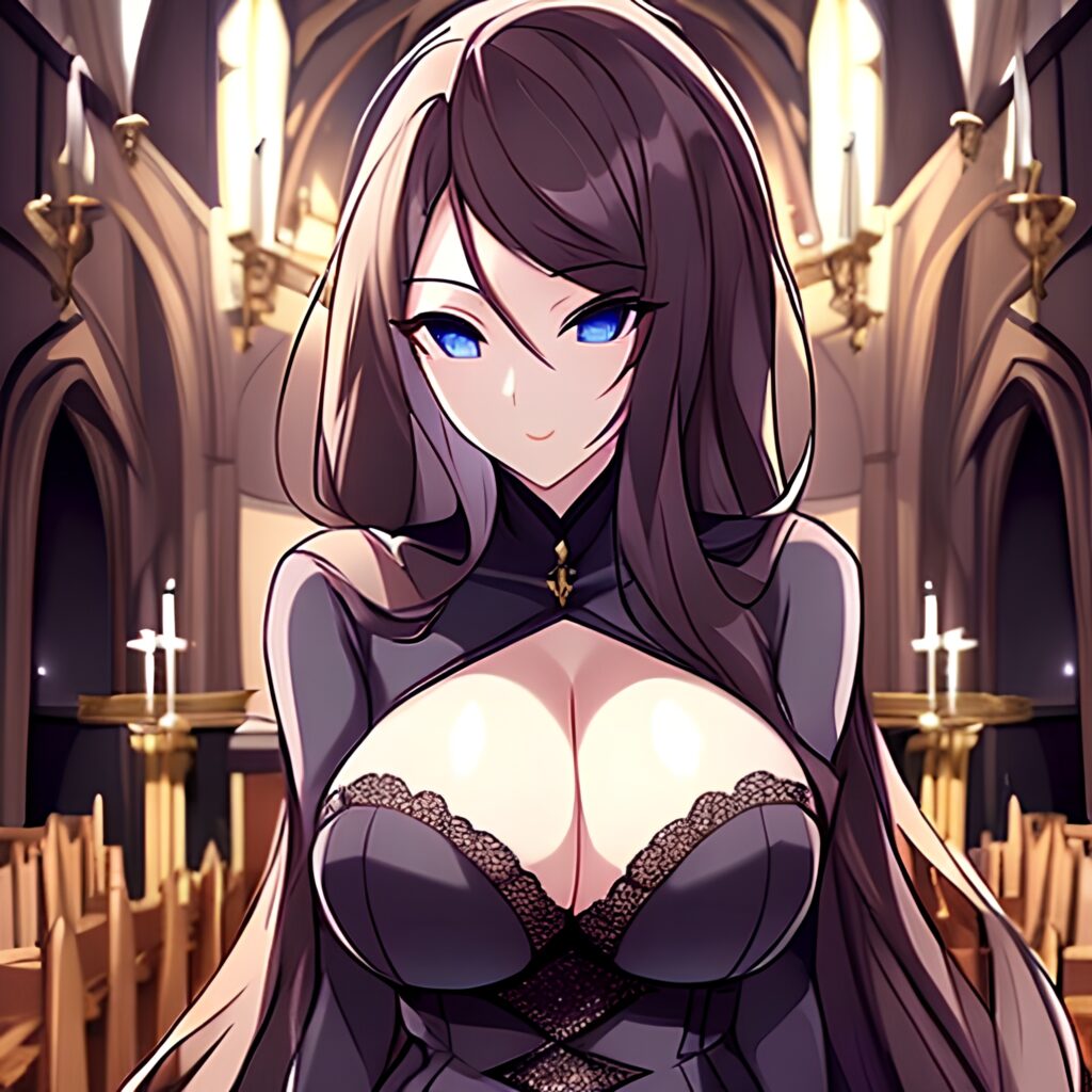 messy hair long hair fishnet church woman brunette 