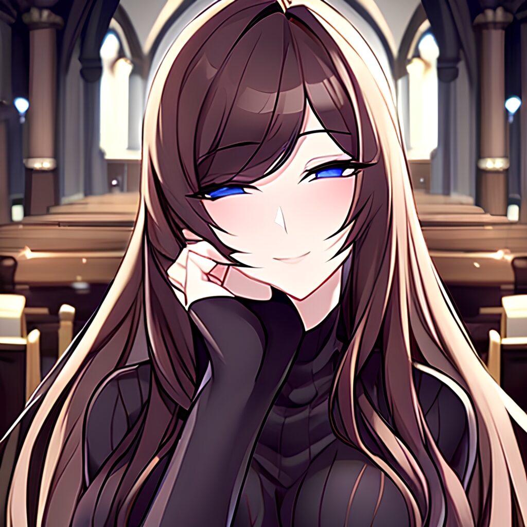 messy hair long hair fishnet church woman brunette