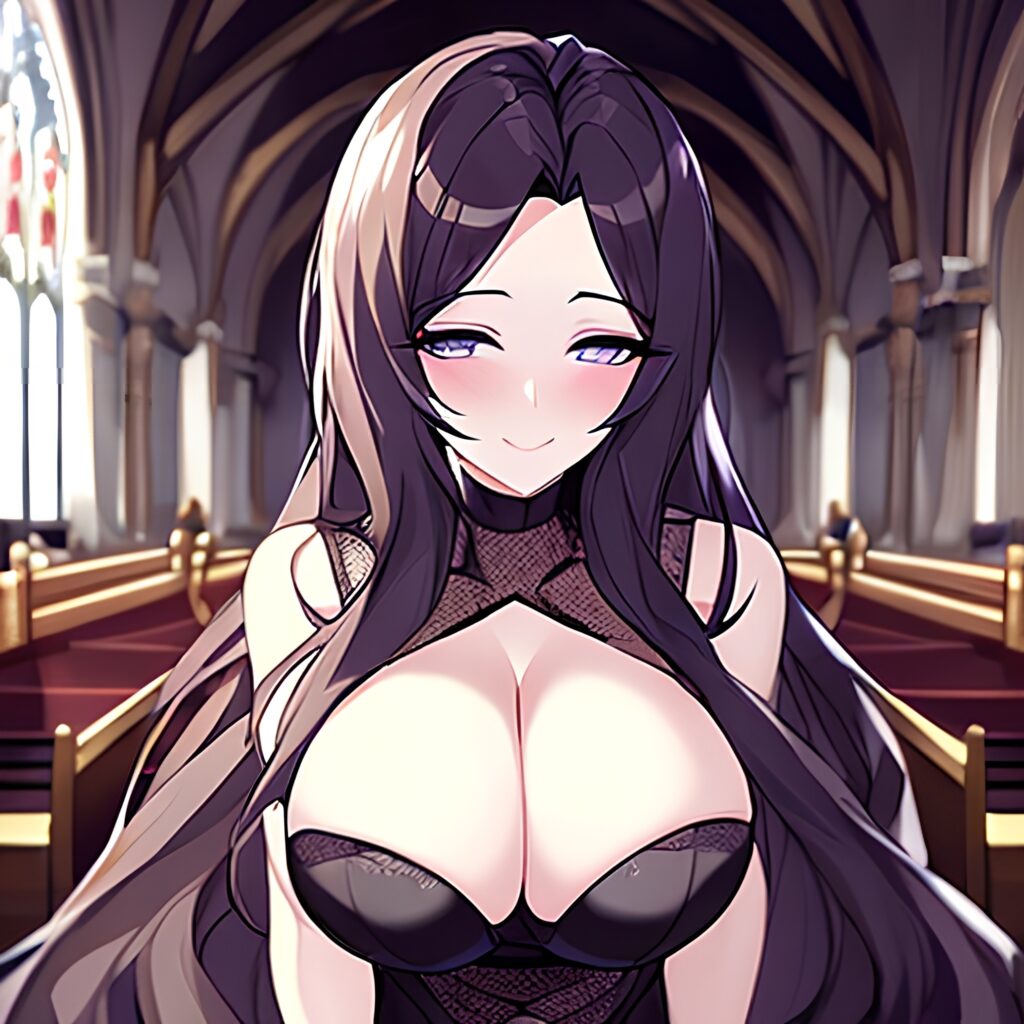 messy hair long hair fishnet church woman brunette 