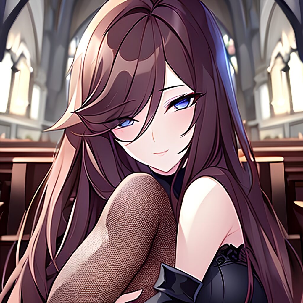 messy hair long hair fishnet church woman brunette