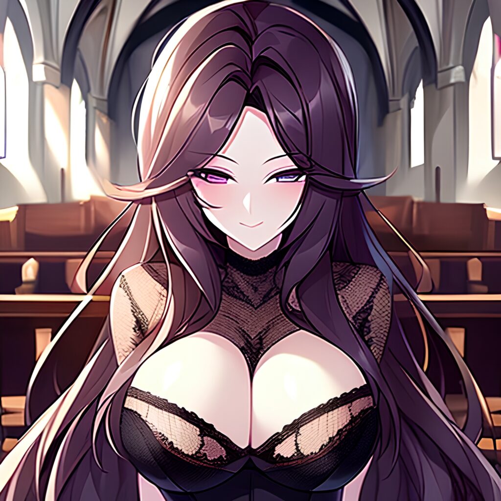 messy hair long hair fishnet church woman brunette