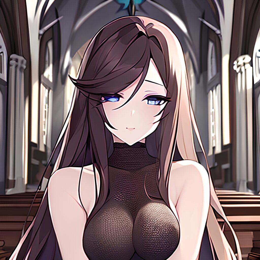 messy hair long hair fishnet church woman brunette 