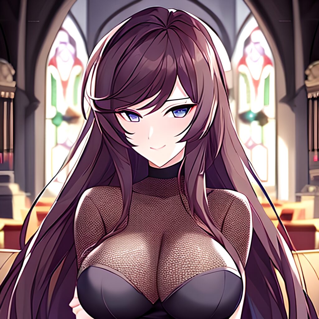 messy hair long hair fishnet church woman brunette