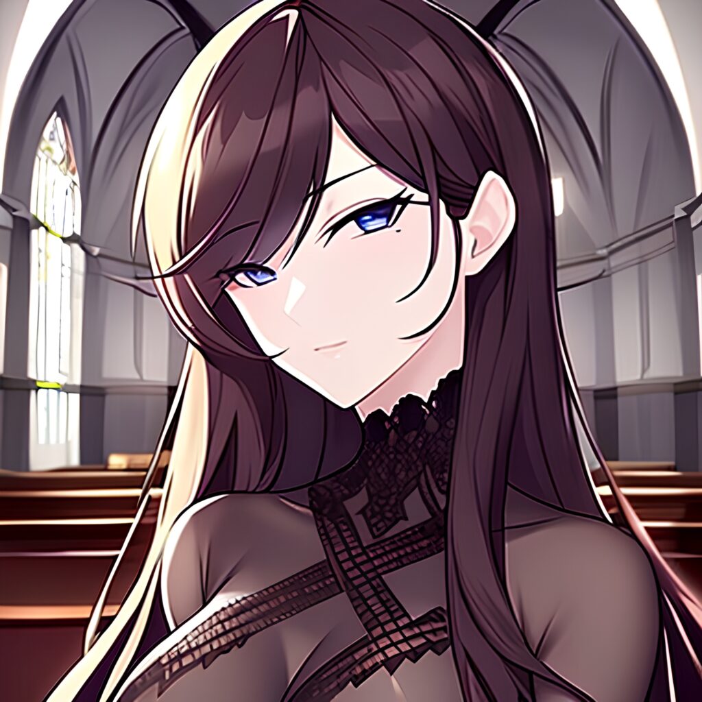 messy hair long hair fishnet church woman brunette