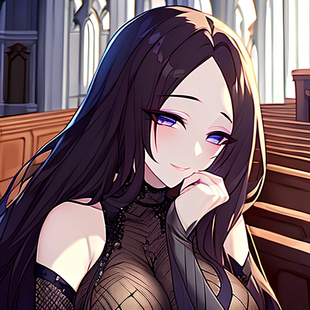 messy hair long hair fishnet church woman brunette