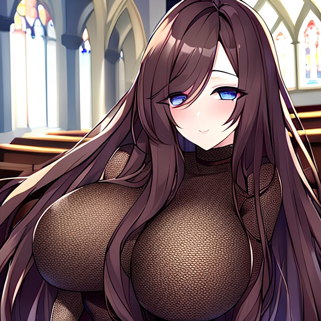messy hair long hair fishnet church woman brunette