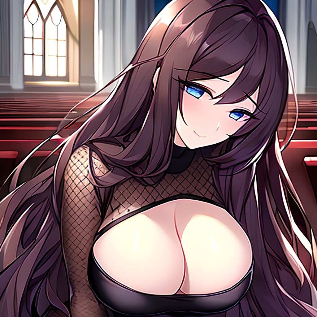 messy hair long hair fishnet woman brunette church 