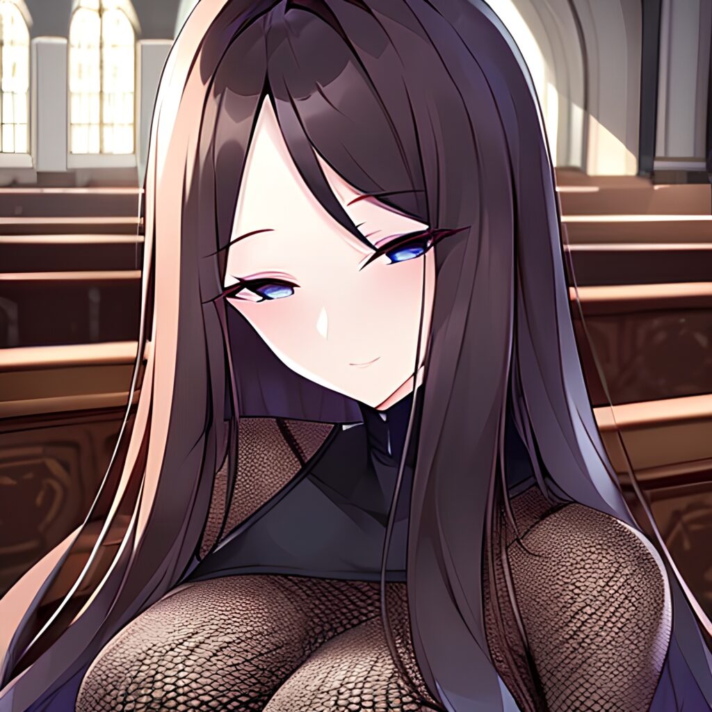 messy hair long hair fishnet woman church brunette
