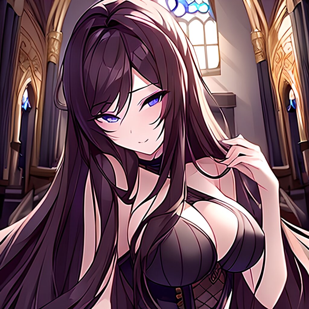 messy hair long hair fishnet woman church brunette