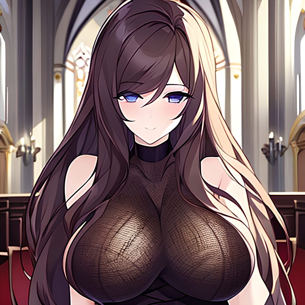 messy hair long hair woman brunette church fishnet