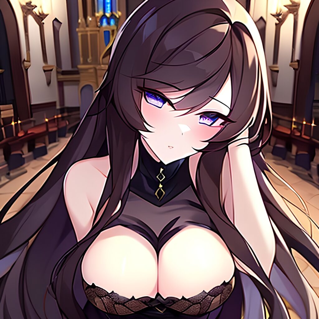 messy hair long hair woman brunette church fishnet