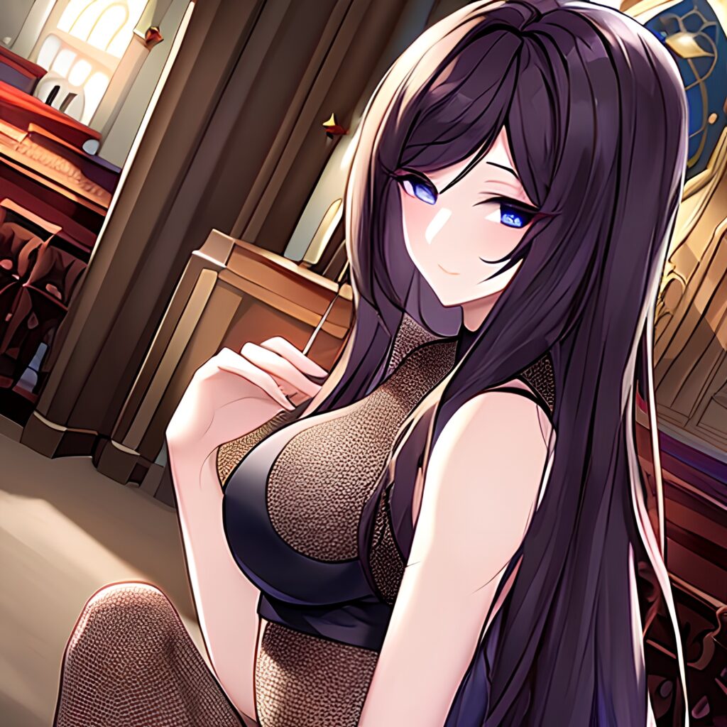 messy hair long hair woman brunette church fishnet