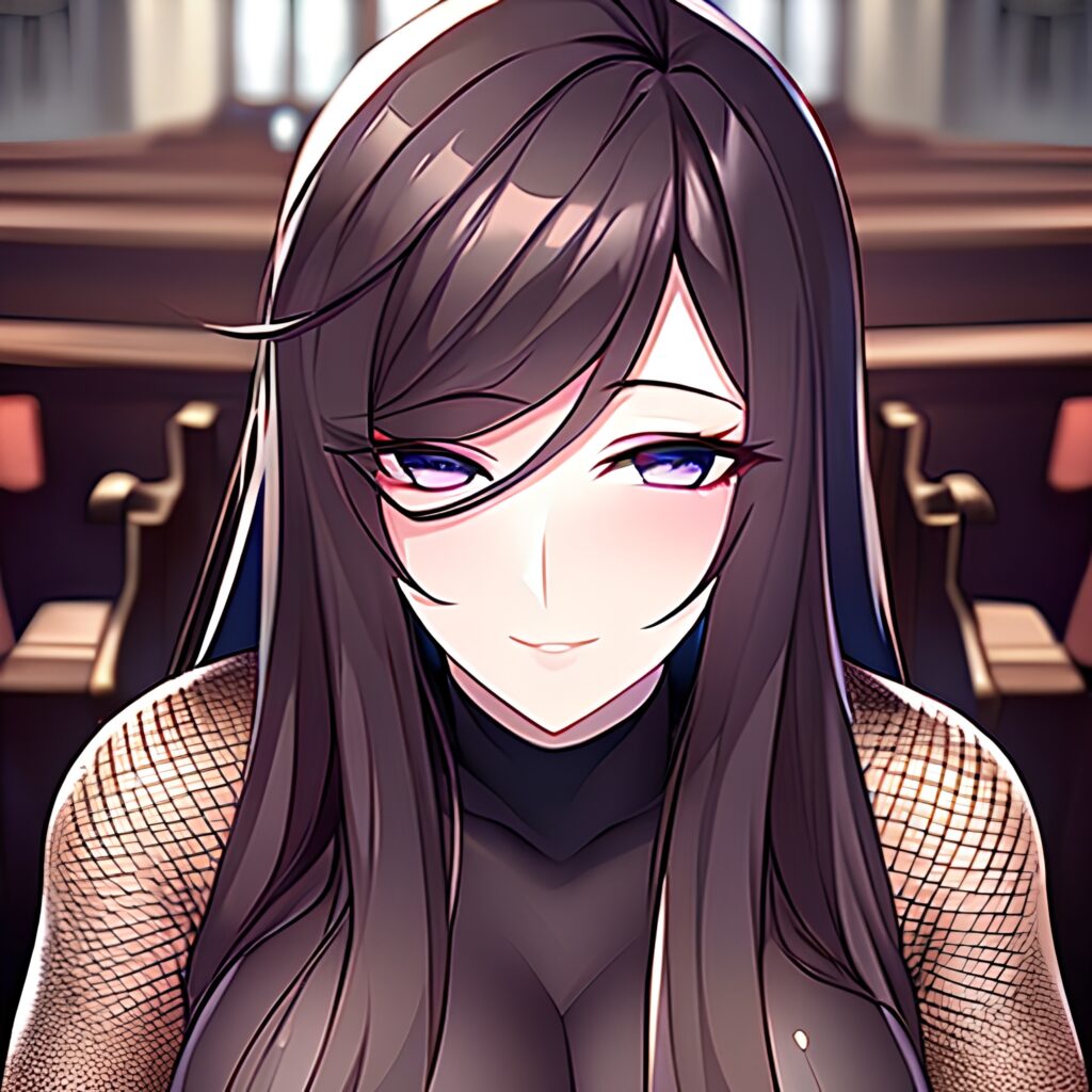 messy hair long hair woman brunette fishnet church 