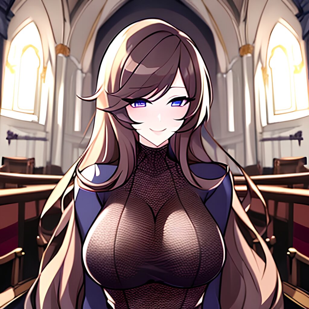 messy hair long hair woman brunette fishnet church 