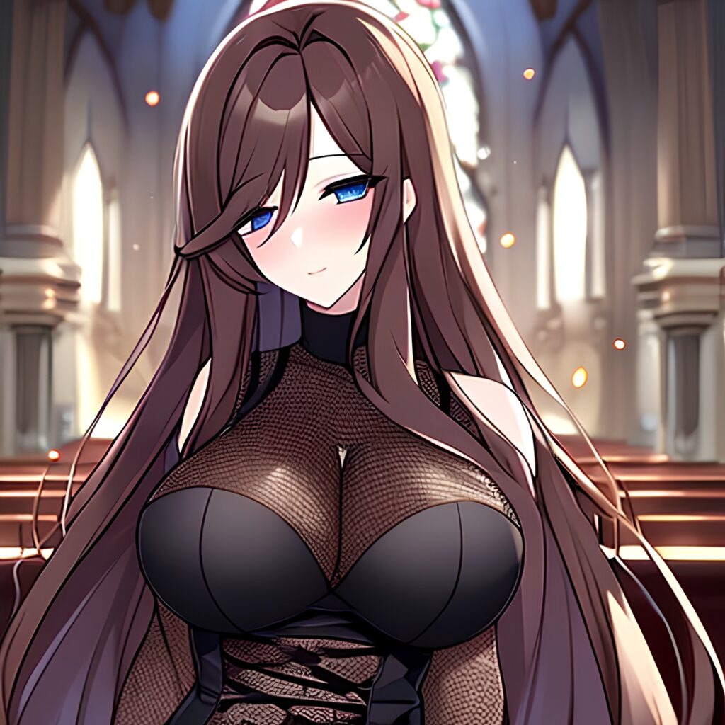 messy hair long hair woman brunette fishnet church