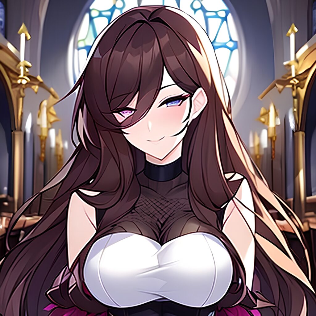 messy hair long hair woman church brunette fishnet