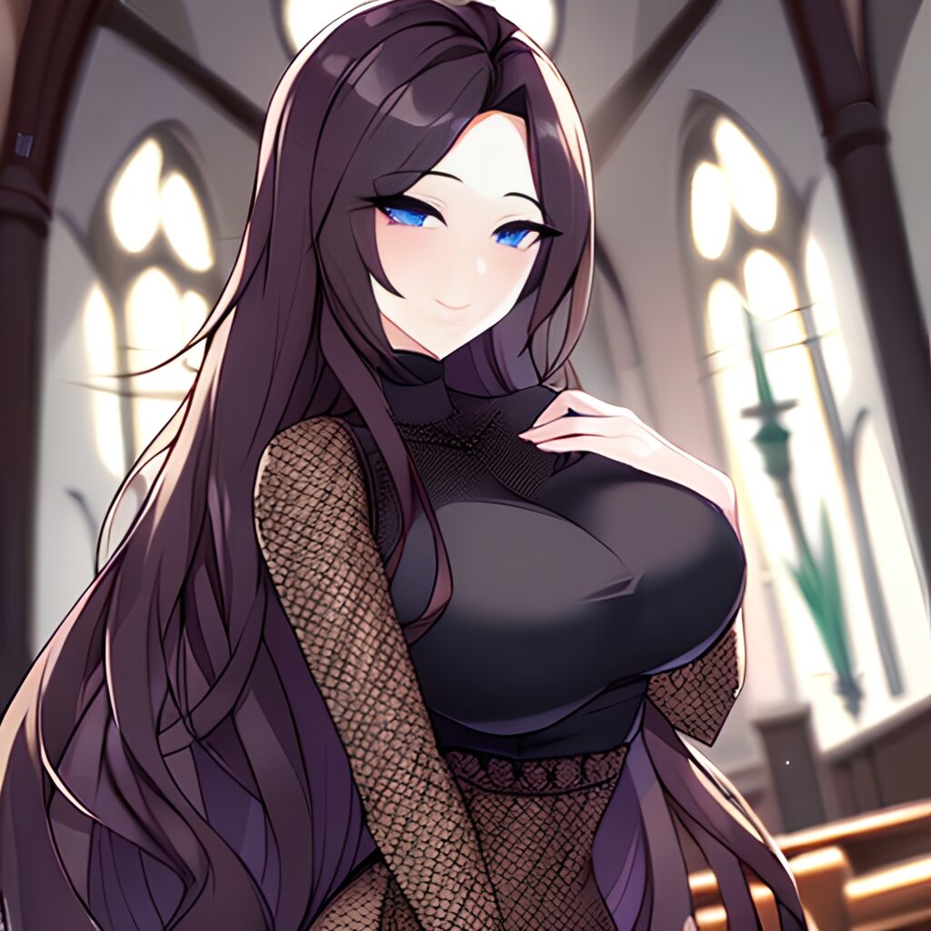 messy hair long hair woman church brunette fishnet