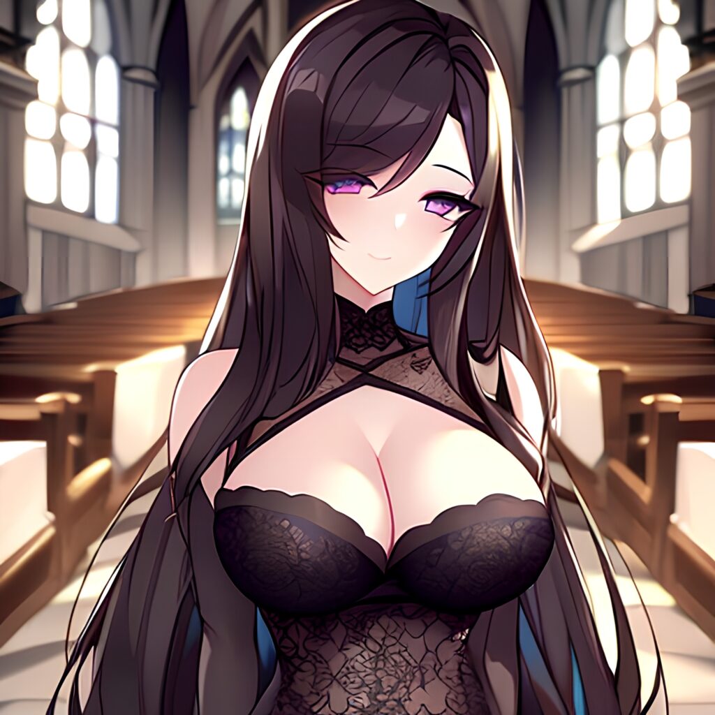 messy hair long hair woman church fishnet brunette