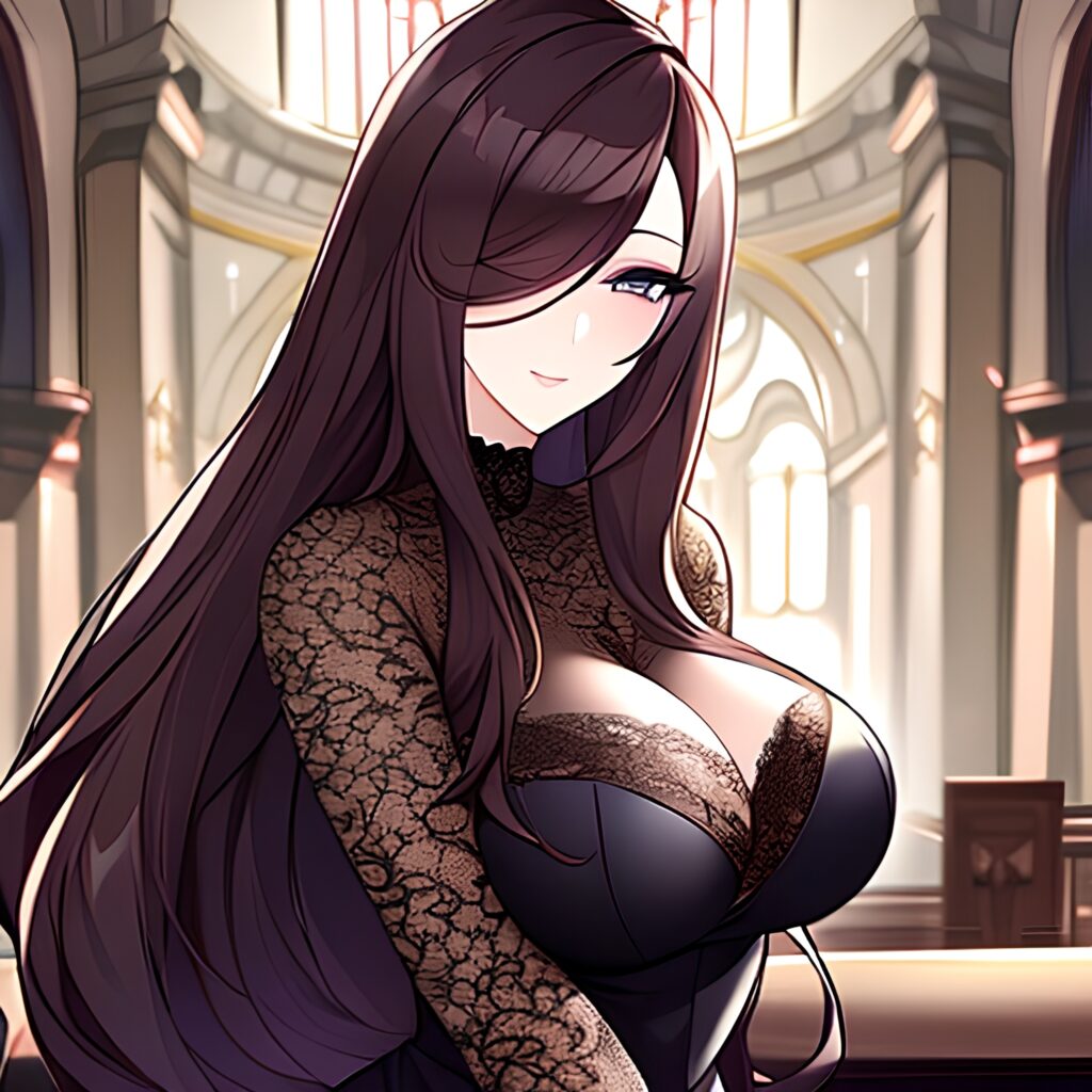 messy hair long hair woman fishnet brunette church