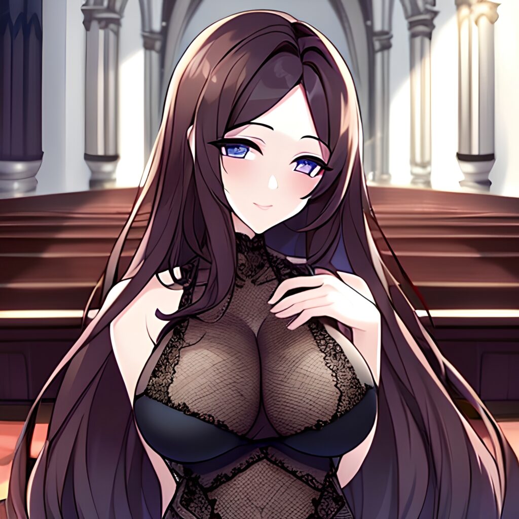 messy hair long hair woman fishnet brunette church