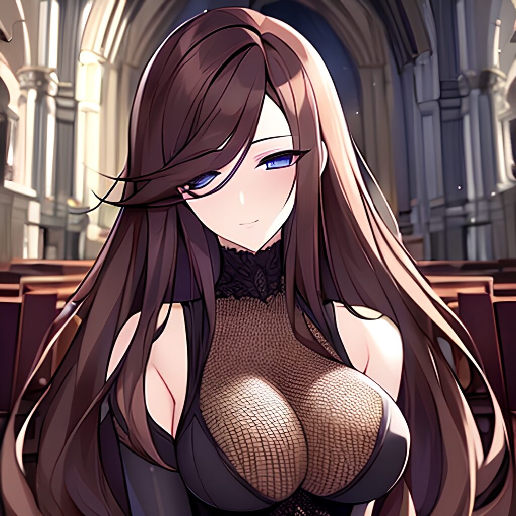 messy hair long hair woman fishnet brunette church
