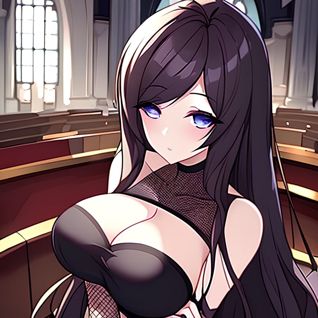 messy hair long hair woman fishnet church brunette