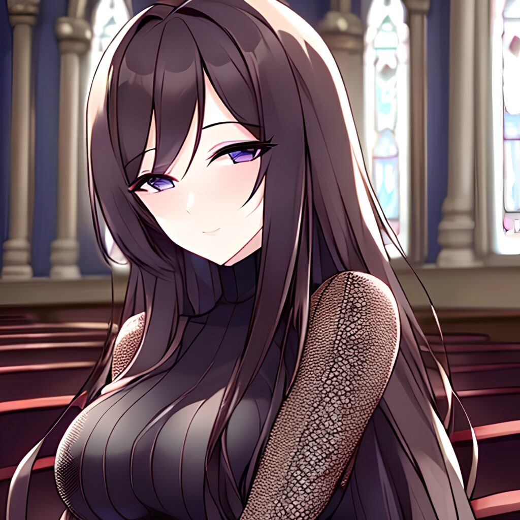 messy hair long hair woman fishnet church brunette
