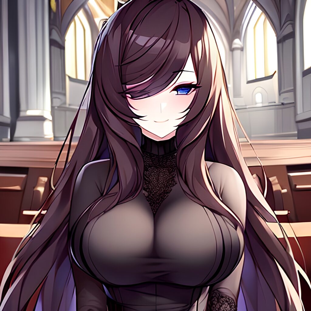 messy hair long hair woman fishnet church brunette 