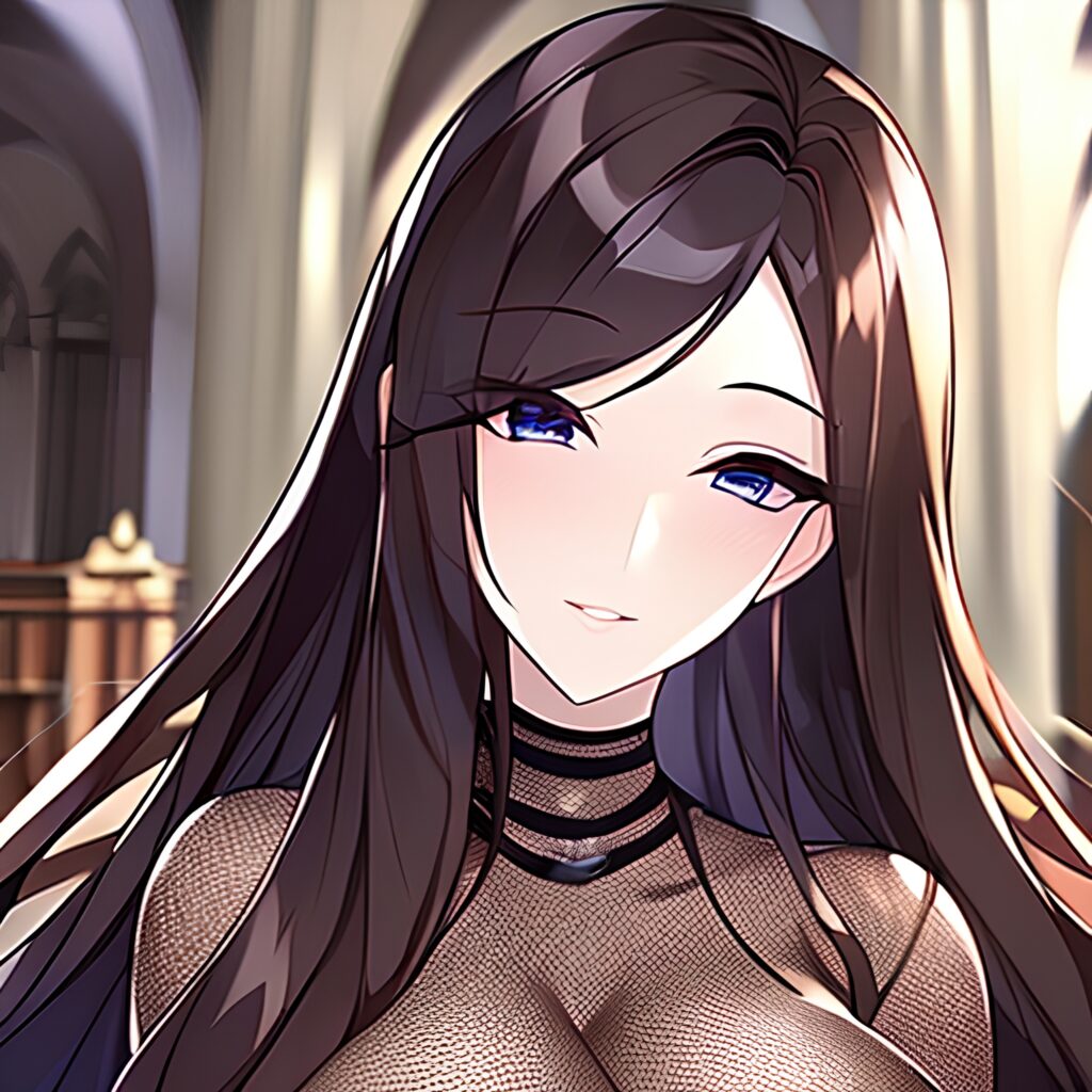 messy hair long hair woman fishnet church brunette 