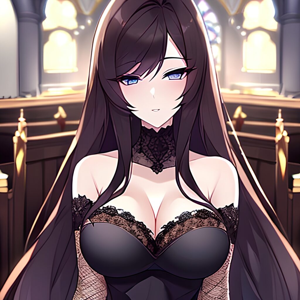 messy hair woman brunette church fishnet long hair 