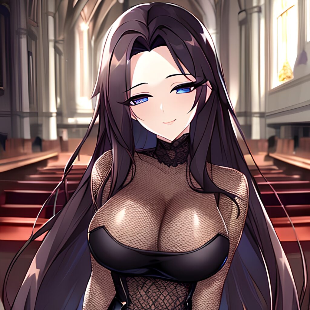 messy hair woman brunette church long hair fishnet 