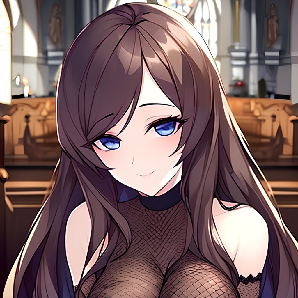 messy hair woman brunette church long hair fishnet