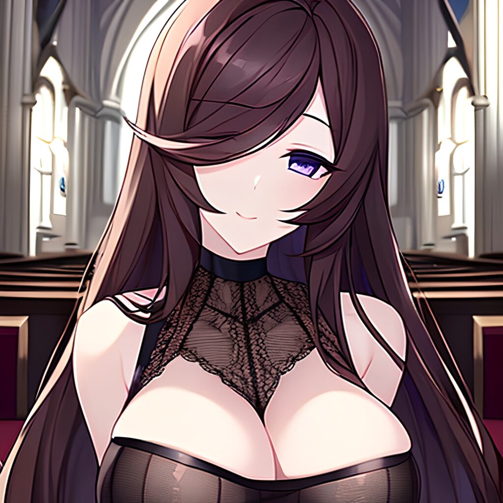 messy hair woman brunette church long hair fishnet 