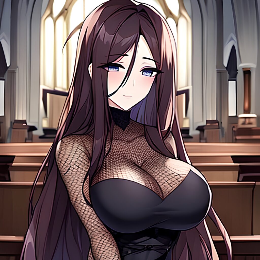 messy hair woman brunette fishnet church long hair
