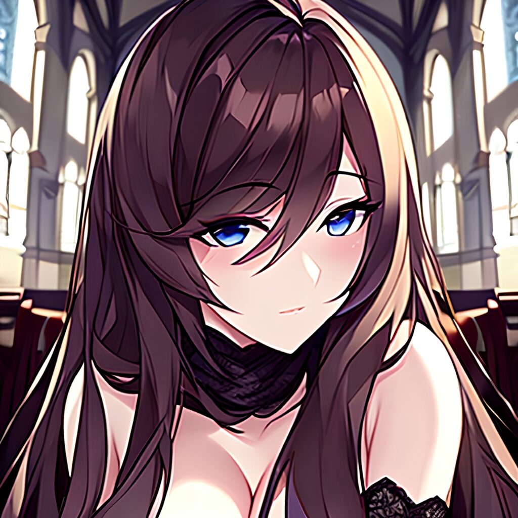 messy hair woman brunette fishnet long hair church
