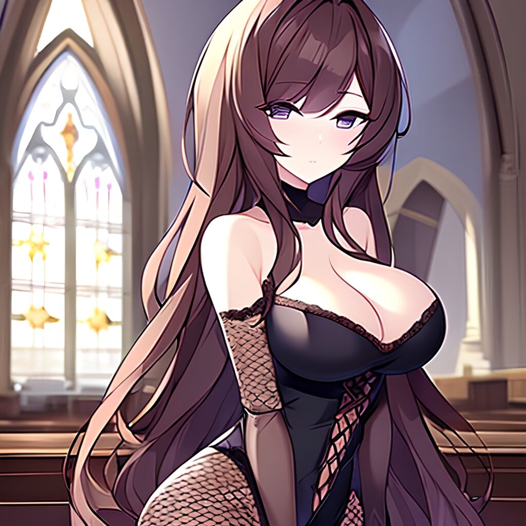 messy hair woman brunette fishnet long hair church
