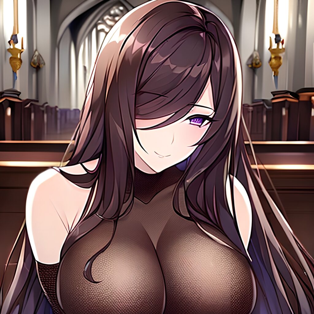 messy hair woman brunette fishnet long hair church