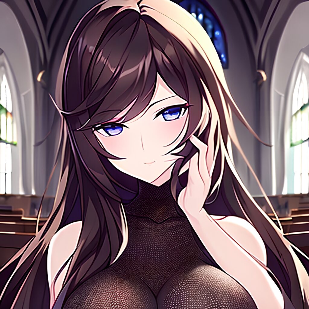 messy hair woman brunette long hair fishnet church