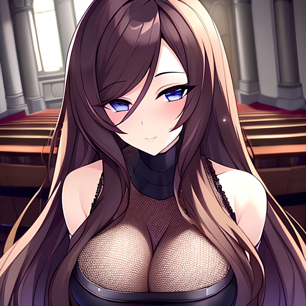 messy hair woman church brunette fishnet long hair