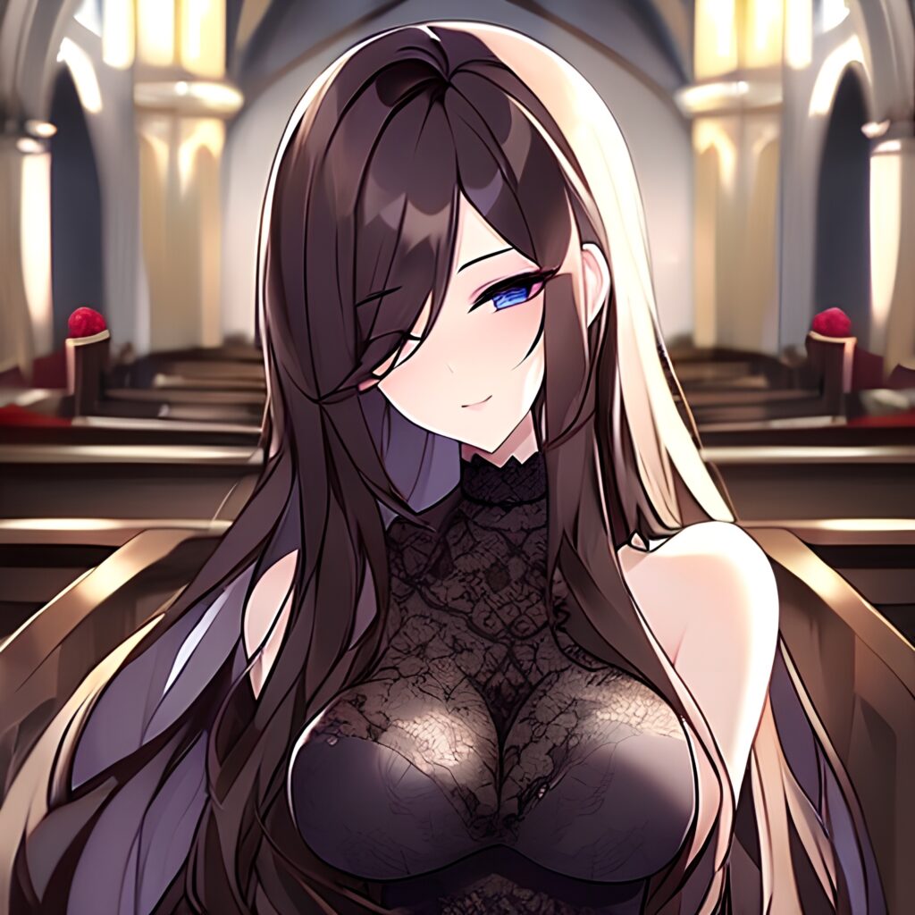messy hair woman church brunette long hair fishnet