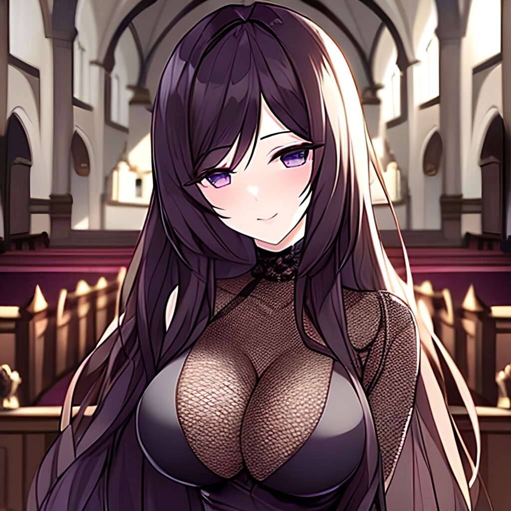 messy hair woman church brunette long hair fishnet