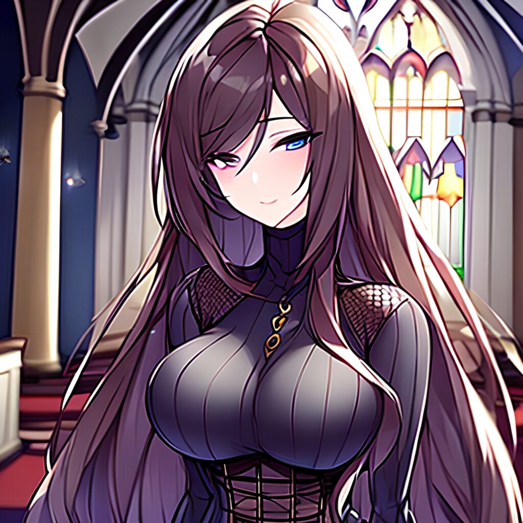 messy hair woman church fishnet brunette long hair 