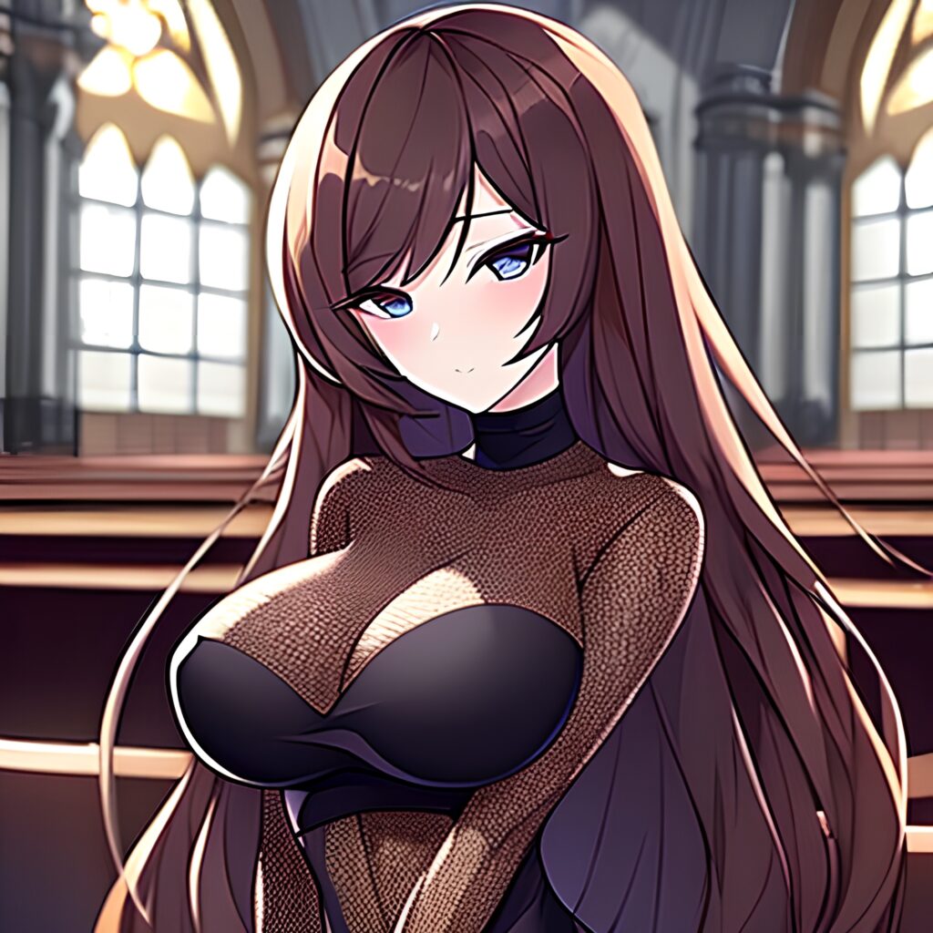 messy hair woman church fishnet brunette long hair 