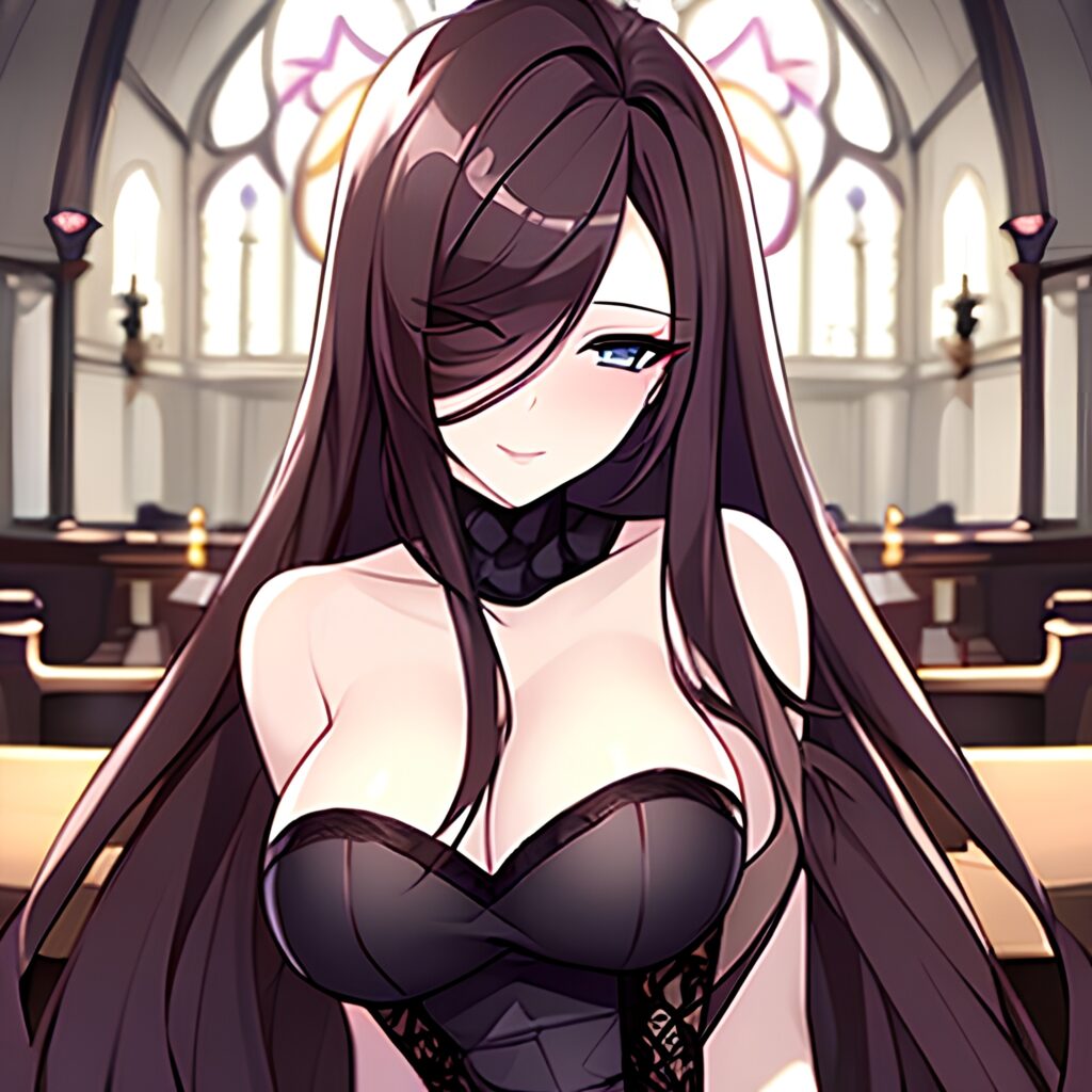 messy hair woman church fishnet brunette long hair