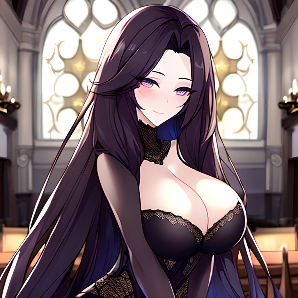 messy hair woman church fishnet brunette long hair