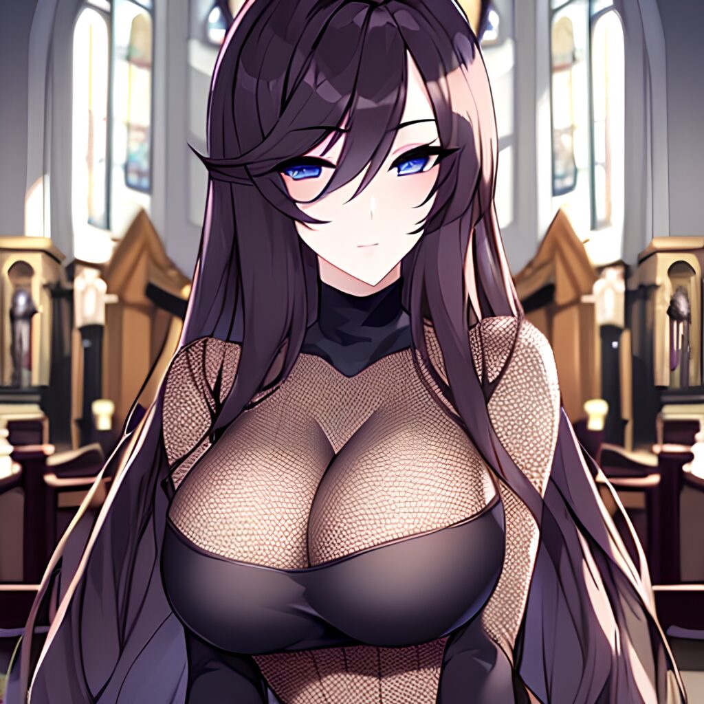 messy hair woman church fishnet long hair brunette
