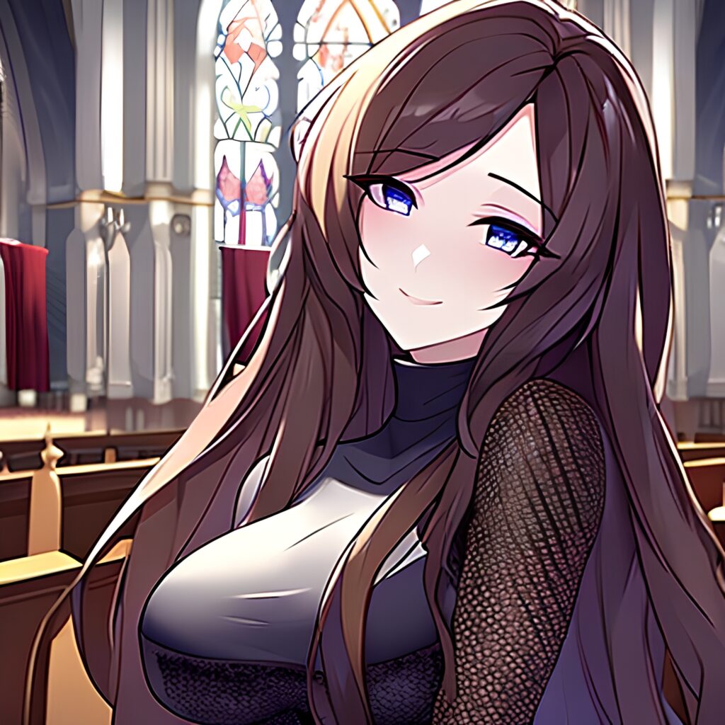 messy hair woman church fishnet long hair brunette